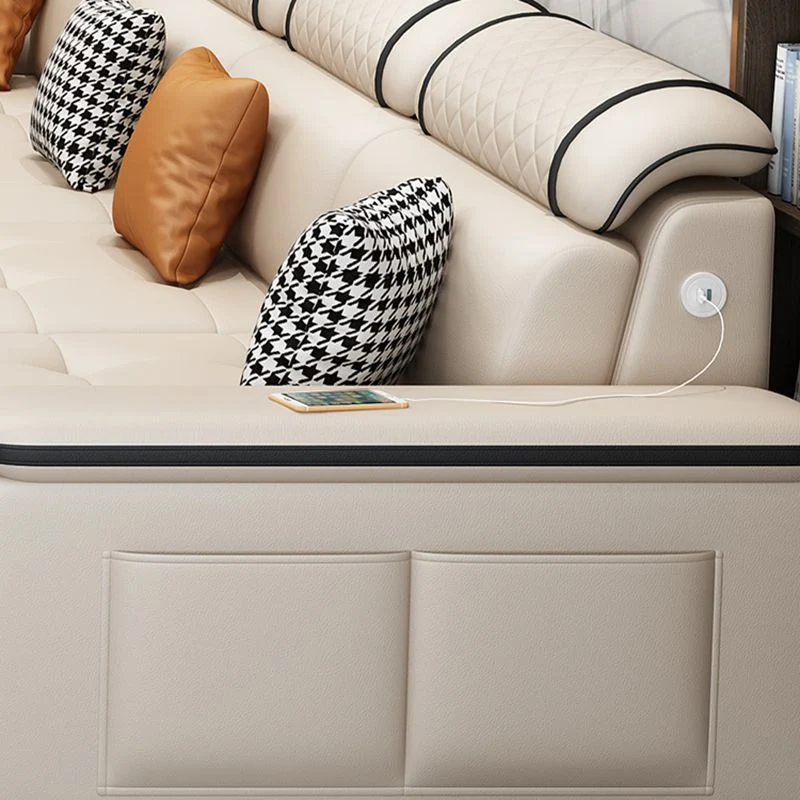 Divano componibile con braccioli con rivestimento ecopelle/tessuto e chaise longue reversibile Clearhalo