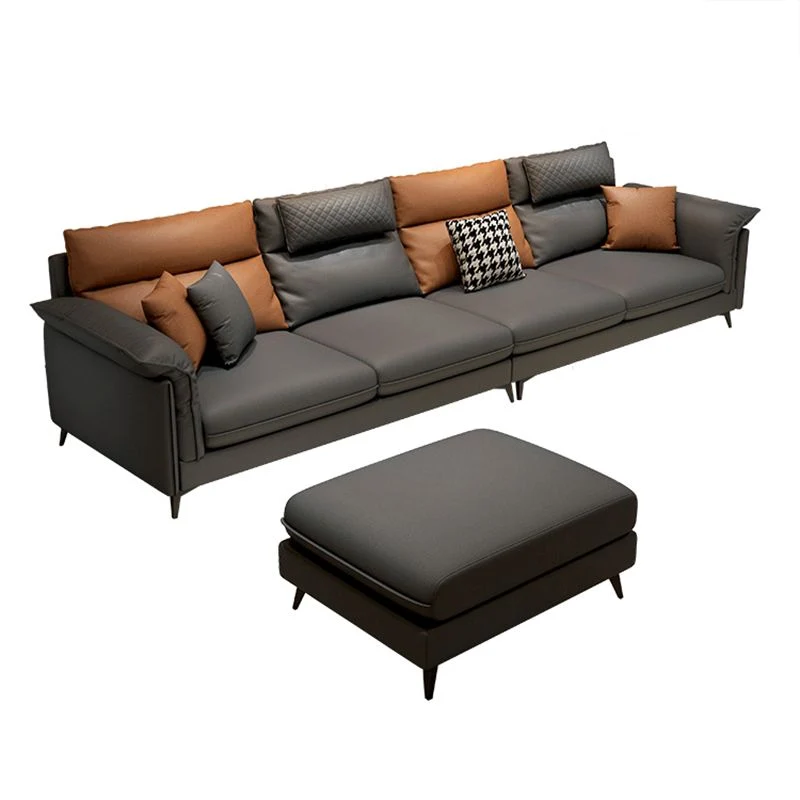 Divano componibile con braccioli quadrati, cuscini imbottiti antimacchia con pouf incluso Clearhalo