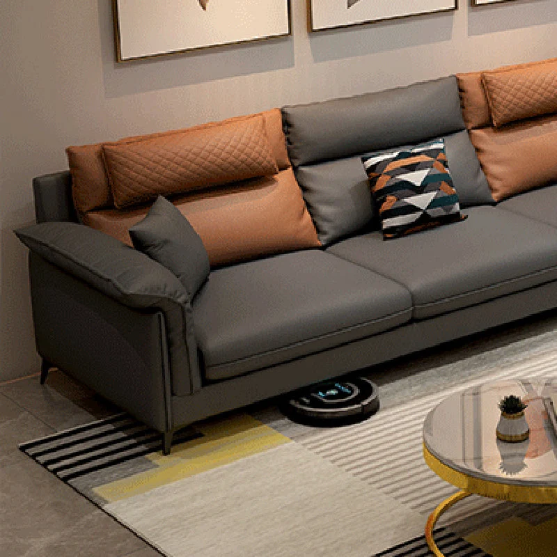 Divano componibile con braccioli quadrati, cuscini imbottiti antimacchia con pouf incluso Clearhalo
