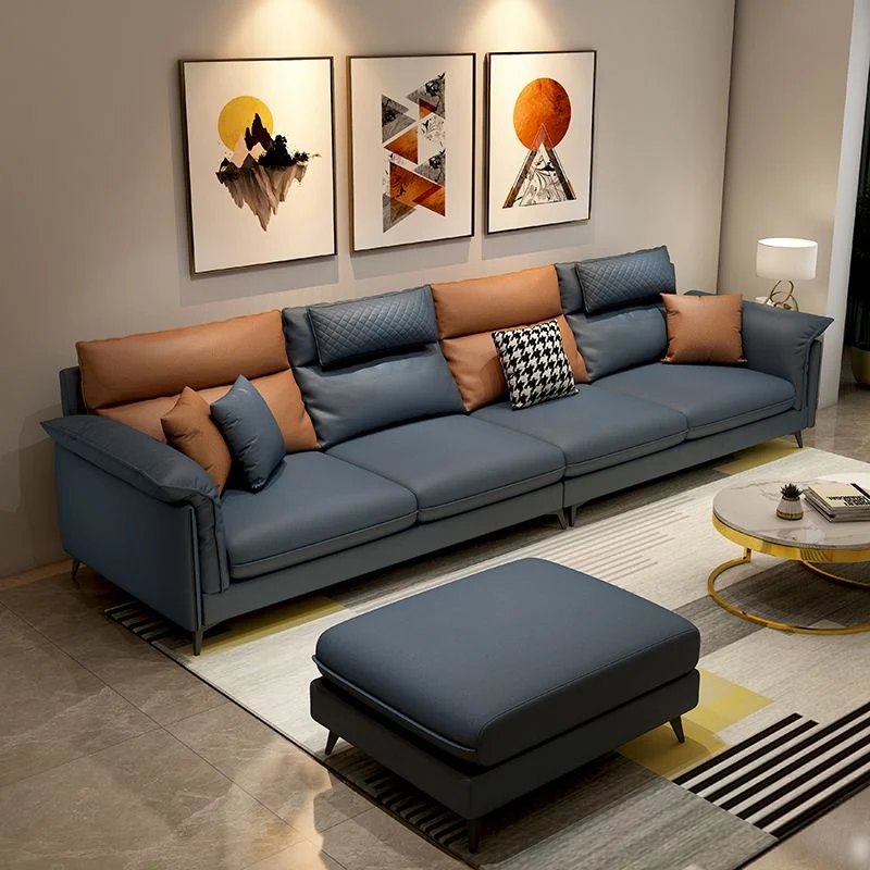 Divano componibile con braccioli quadrati, cuscini imbottiti antimacchia con pouf incluso Clearhalo