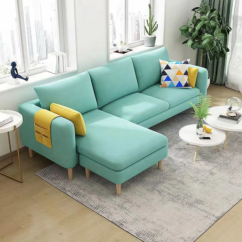 Divano componibile con rivestimento velluto scandinavo con cuscini rimovibili con braccioli quadrati Clearhalo