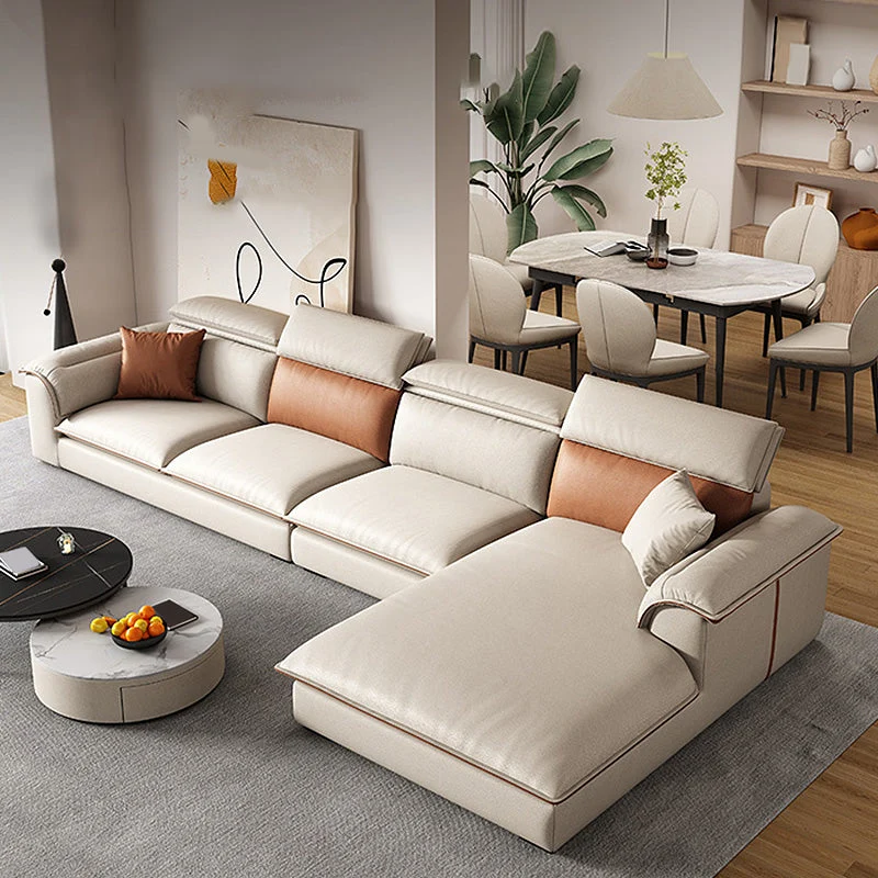 Divano Componibile Ecopelle Beige Divano Antimacchia per Soggiorno Clearhalo