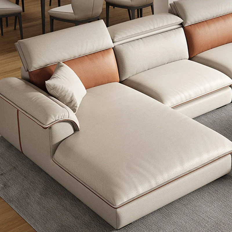 Divano Componibile Ecopelle Beige Divano Antimacchia per Soggiorno Clearhalo