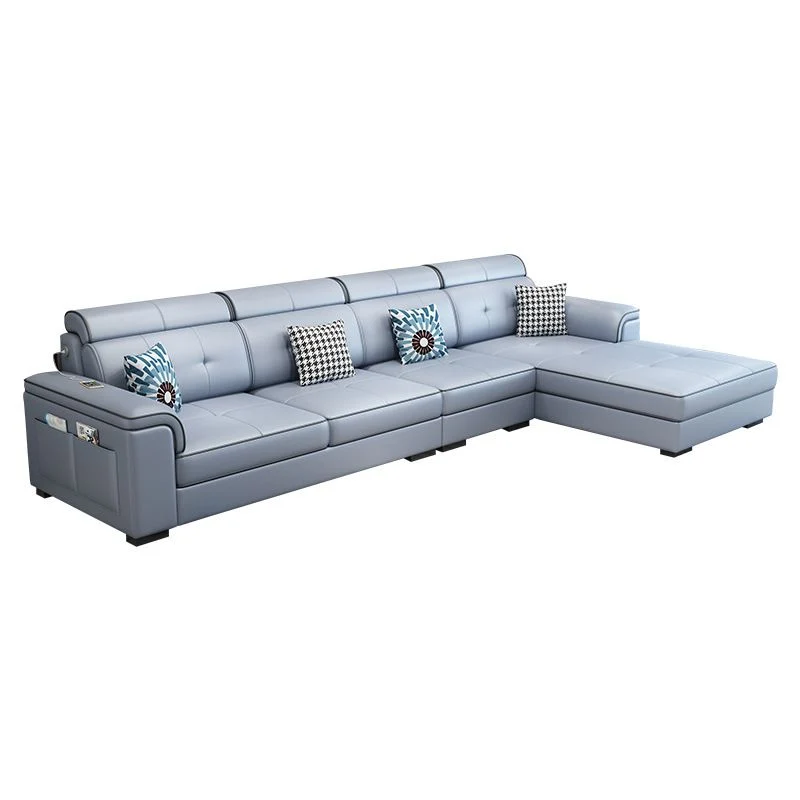Divano componibile forma di L ecopelle/lino con chaise longue reversibile e contenitore Clearhalo