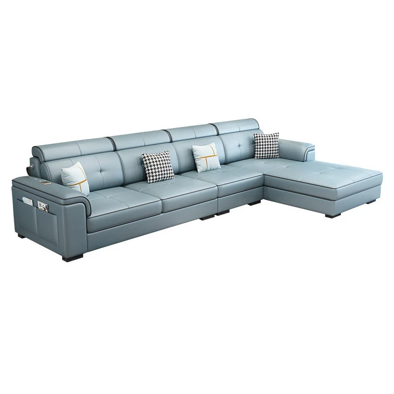 Divano componibile forma di L ecopelle/lino con chaise longue reversibile e contenitore Clearhalo
