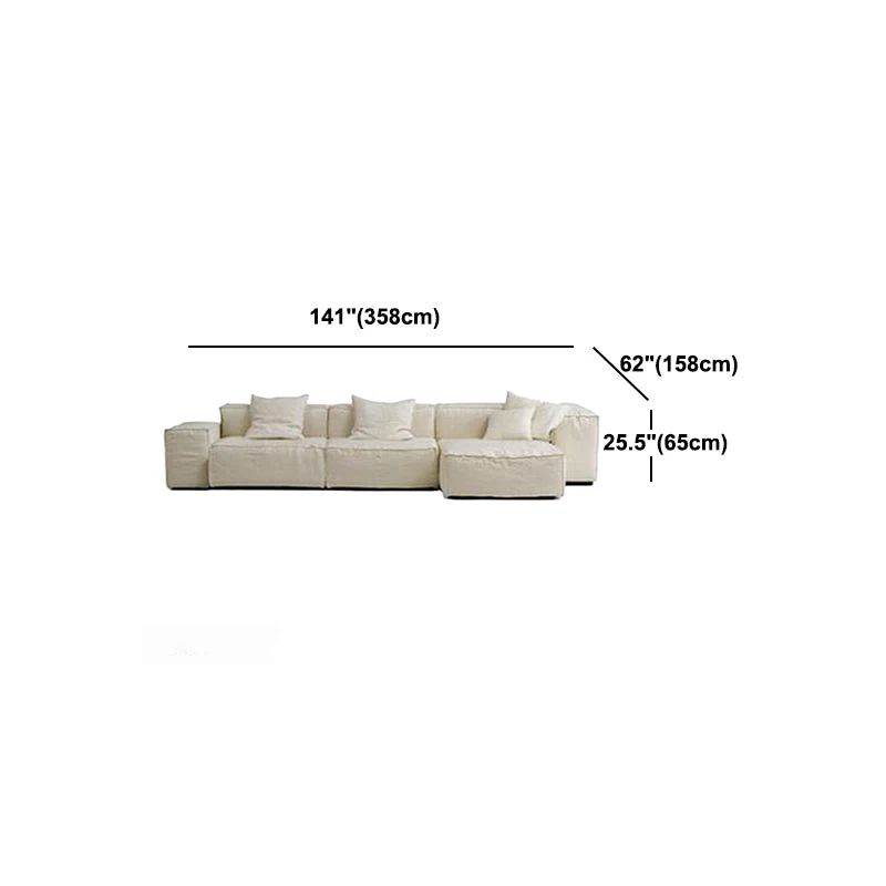 Divano componibile misto cotone con braccioli quadrati Divano con schienale alto da 25,6 pollici, bianco Clearhalo
