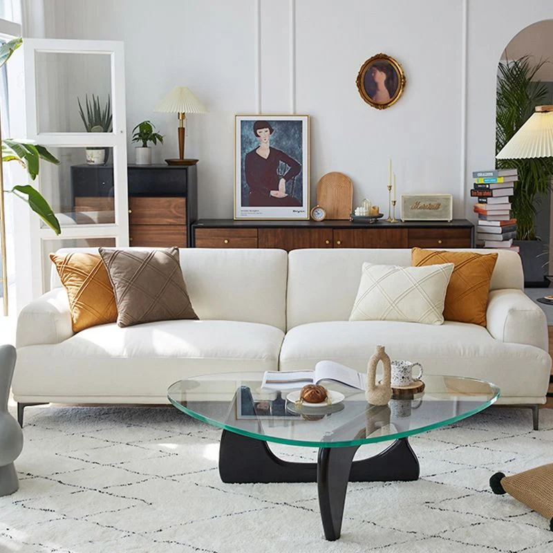 Divano componibile moderno beige con braccioli scavati e schienale stretto, componibile per soggiorno Clearhalo