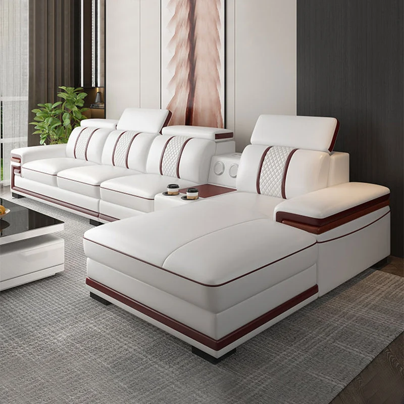 Divano componibile stile glam con struttura legno massello, braccioli incorporati, schienale imbottito, bianco Clearhalo