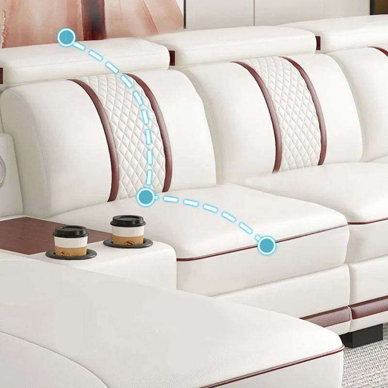 Divano componibile stile glam con struttura legno massello, braccioli incorporati, schienale imbottito, bianco Clearhalo