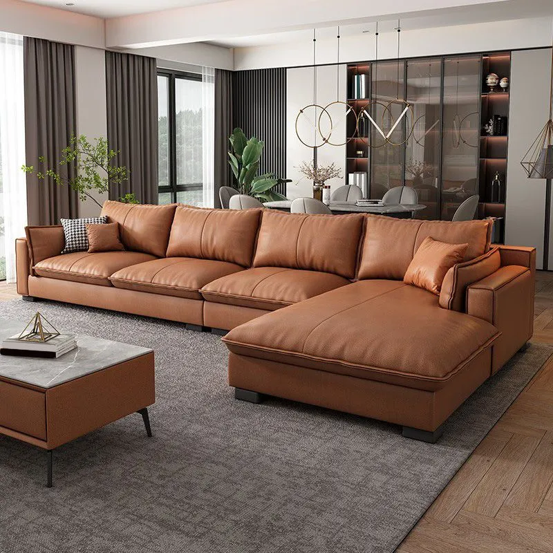 Divano con braccioli incassati e chaise longue 129,92" L 66,93" x P 31,5" " x Divano con schienale ampio, ecopelle Clearhalo