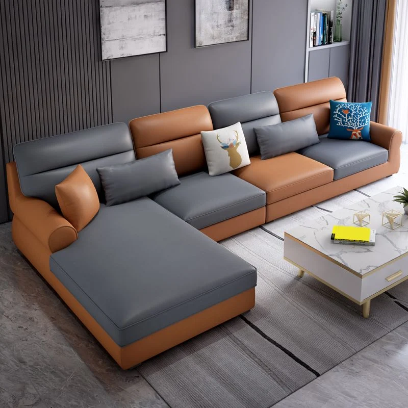 Divano con braccioli incassati e cuscino per schienale forma di L per chaise longue componibile Clearhalo