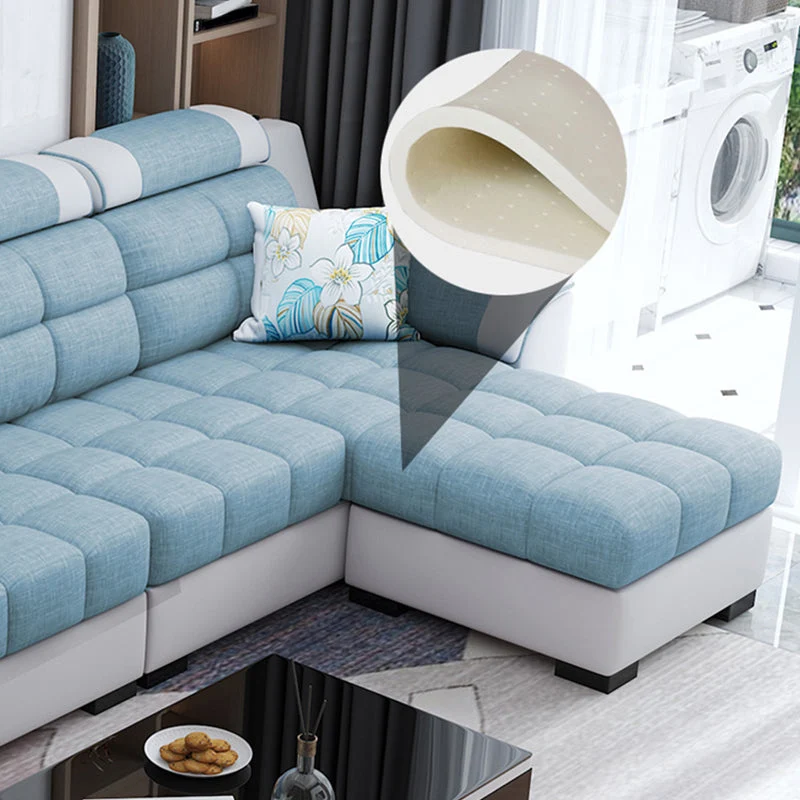 Divano con schienale cucito con pouf incluso e spazio per riporre oggetti per quattro persone Clearhalo