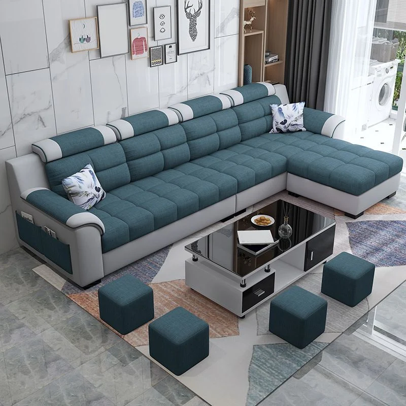 Divano con schienale cucito con pouf incluso e spazio per riporre oggetti per quattro persone Clearhalo