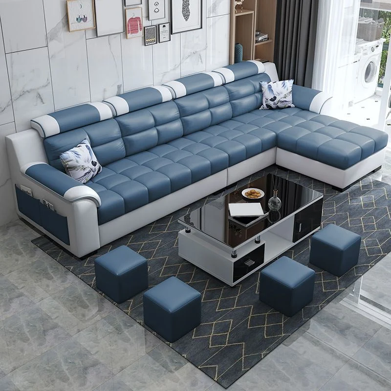 Divano con schienale cucito con pouf incluso e spazio per riporre oggetti per quattro persone Clearhalo