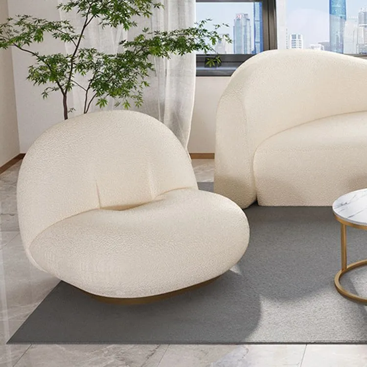 Divano curvo con bracciolo inclinato tessuto bianco moderno con schienale stretto Clearhalo