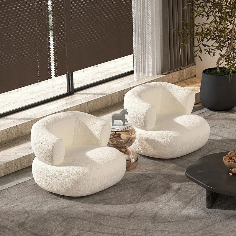 Divano curvo con bracciolo inclinato tessuto bianco moderno con schienale stretto Clearhalo