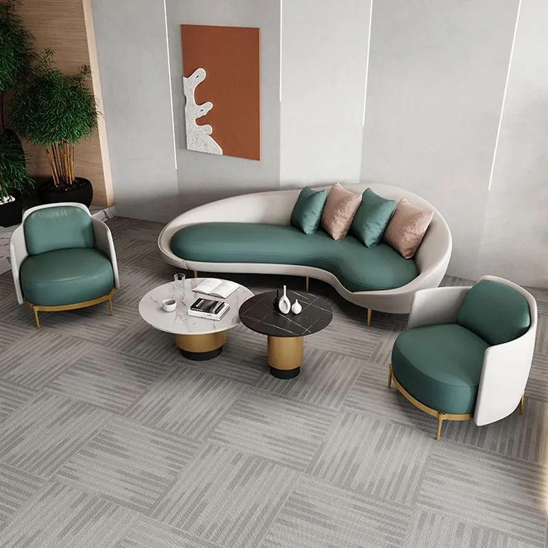 Divano curvo contemporaneo ecopelle con bracciolo inclinato per soggiorno Clearhalo