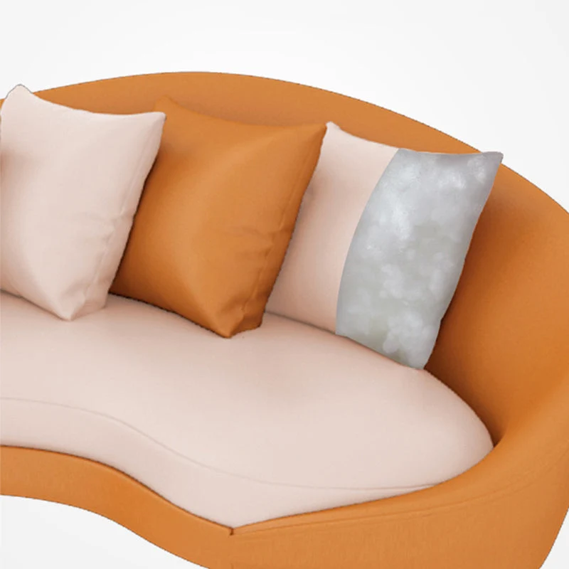 Divano curvo ecopelle con bracciolo inclinato per soggiorno arancione Clearhalo