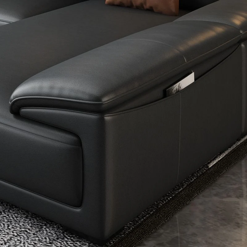 Divano ecopelle nera Divano con bracciolo superiore da 33,46" H e chaise longue Clearhalo