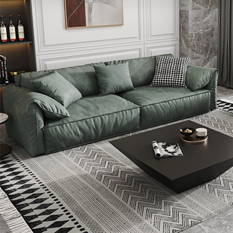 Divano ecopelle stile moderno con braccioli con rivestimento cuscino verde Clearhalo