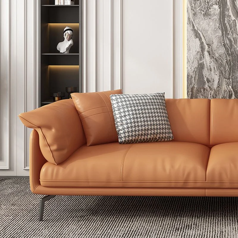 Divano fisso con braccioli con rivestimento vera pelle resistente alle macchie Clearhalo