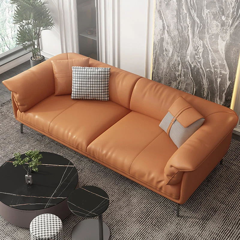 Divano fisso con braccioli con rivestimento vera pelle resistente alle macchie Clearhalo