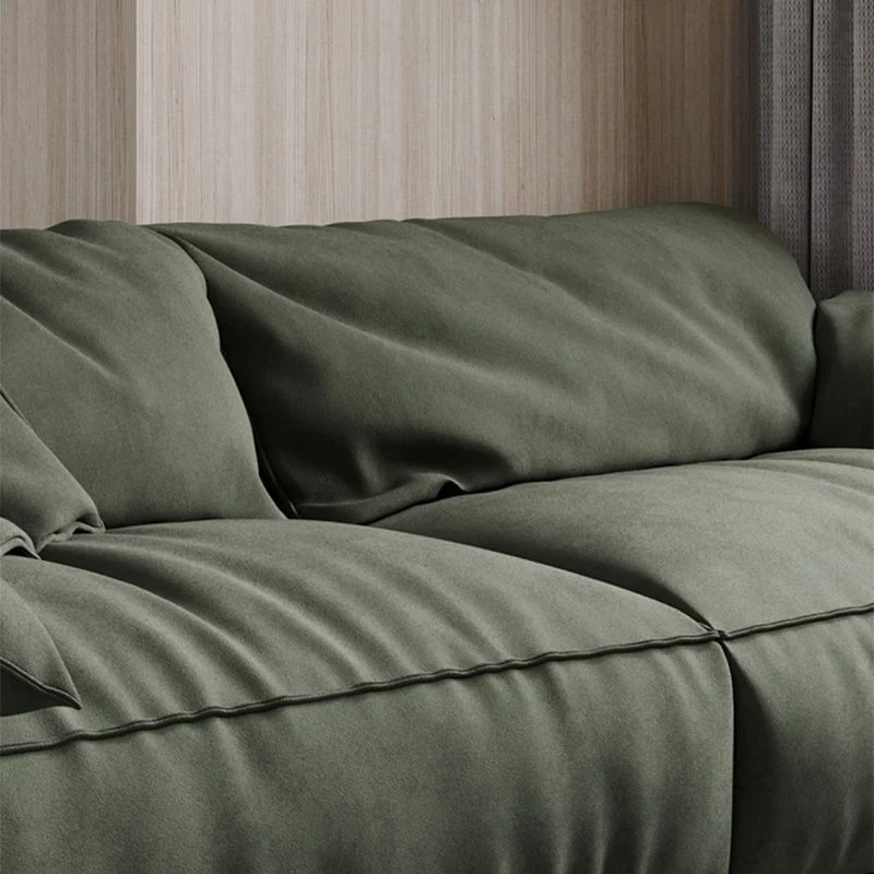 Divano fisso con rivestimento tessuto per soggiorno, cuscino superiore, braccioli, divano verde Clearhalo