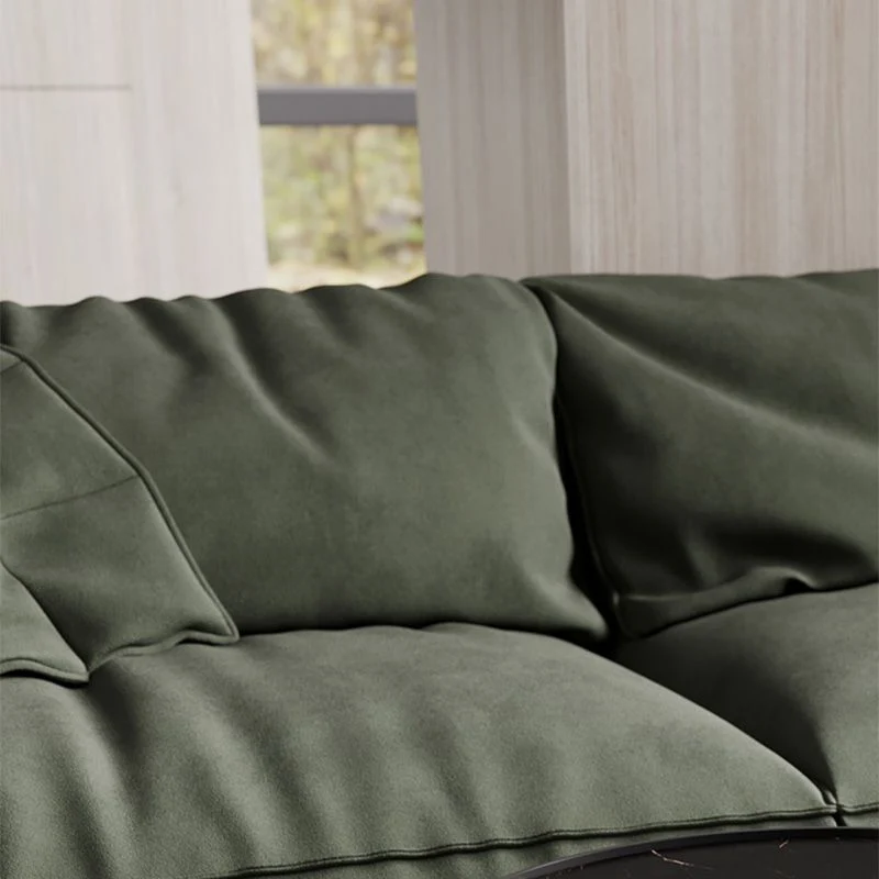 Divano fisso con rivestimento tessuto per soggiorno, cuscino superiore, braccioli, divano verde Clearhalo