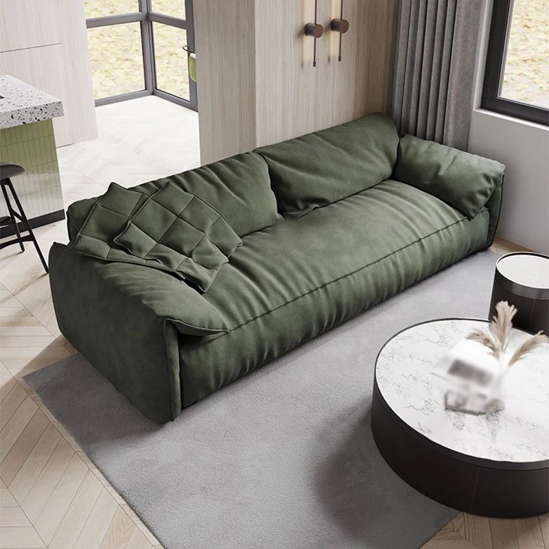Divano fisso con rivestimento tessuto per soggiorno, cuscino superiore, braccioli, divano verde Clearhalo