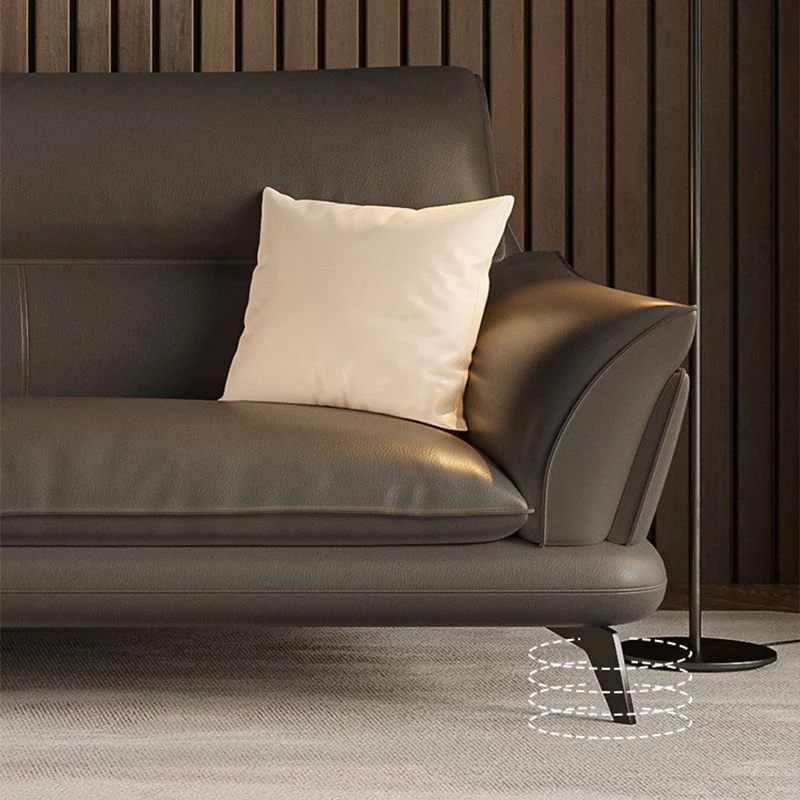 Divano fisso contemporaneo con braccioli svasati con schienale cucito grigio scuro Clearhalo
