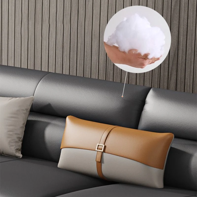Divano fisso grigio scuro con bracciolo superiore vera pelle resistente alle macchie Clearhalo