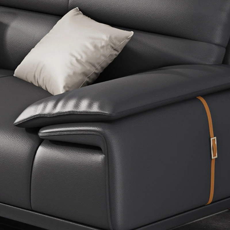Divano fisso grigio scuro con bracciolo superiore vera pelle resistente alle macchie Clearhalo