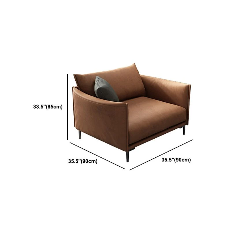 Divano fisso moderno con braccioli quadrati standard con cuscini marrone scuro Clearhalo