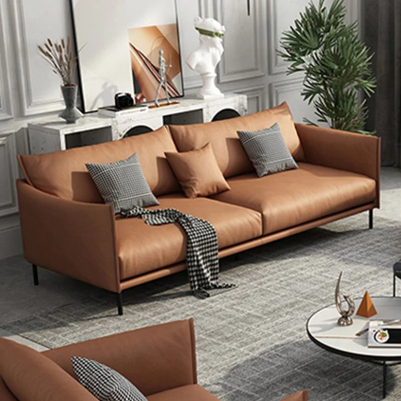 Divano fisso moderno con braccioli quadrati standard con cuscini marrone scuro Clearhalo