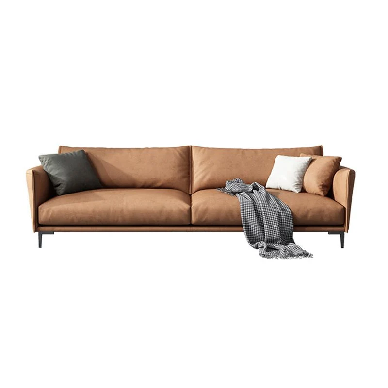Divano fisso moderno con braccioli quadrati standard con cuscini marrone scuro Clearhalo