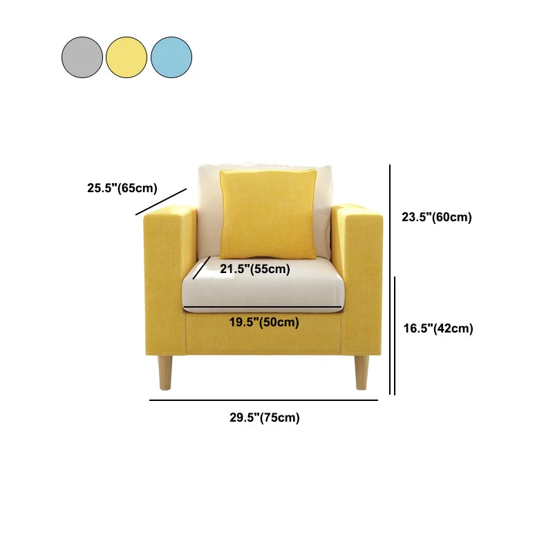 Divano fisso moderno con braccioli quadrati standard con cuscini bianchi contemporanei Clearhalo