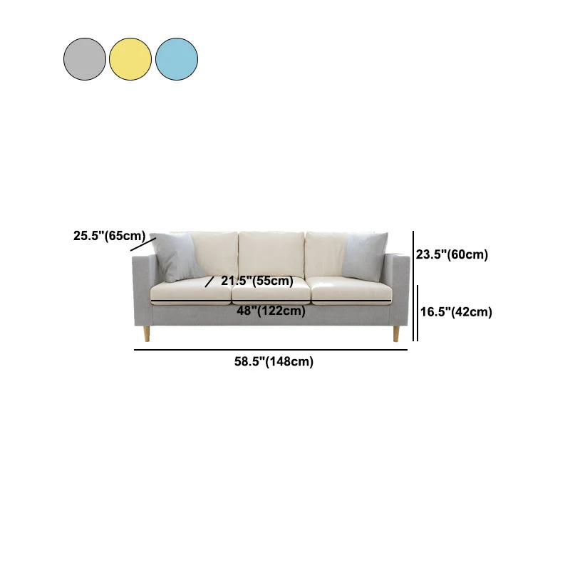 Divano fisso moderno con braccioli quadrati standard con cuscini bianchi contemporanei Clearhalo