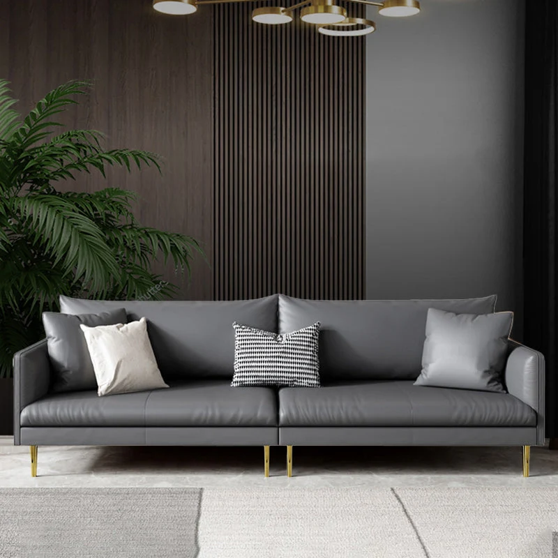 Divano fisso pelle con bracciolo quadrato Divano glamour standard per soggiorno Clearhalo