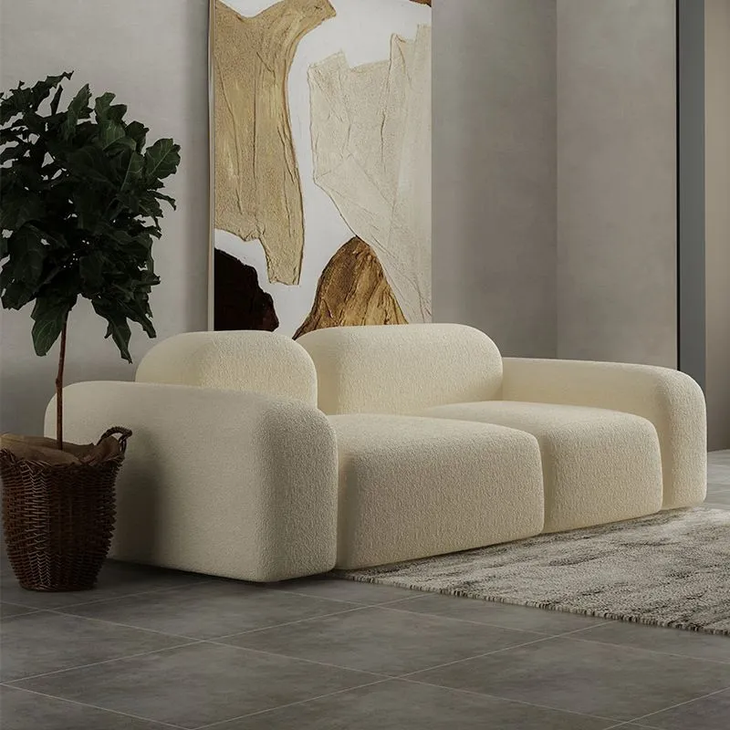 Divano fisso stile moderno Divano con braccioli arrotolati lana bianco Clearhalo