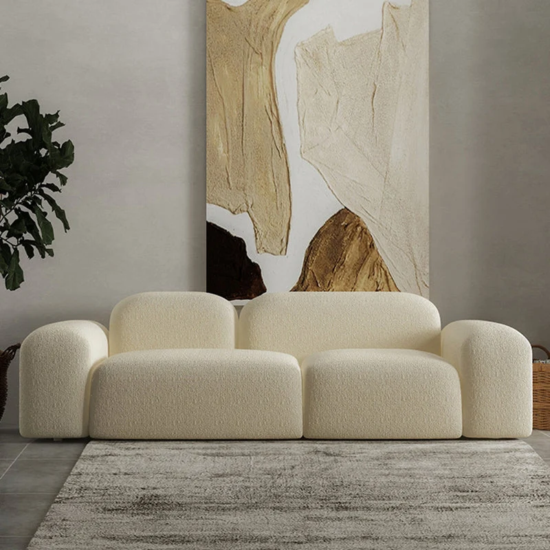 Divano fisso stile moderno Divano con braccioli arrotolati lana bianco Clearhalo