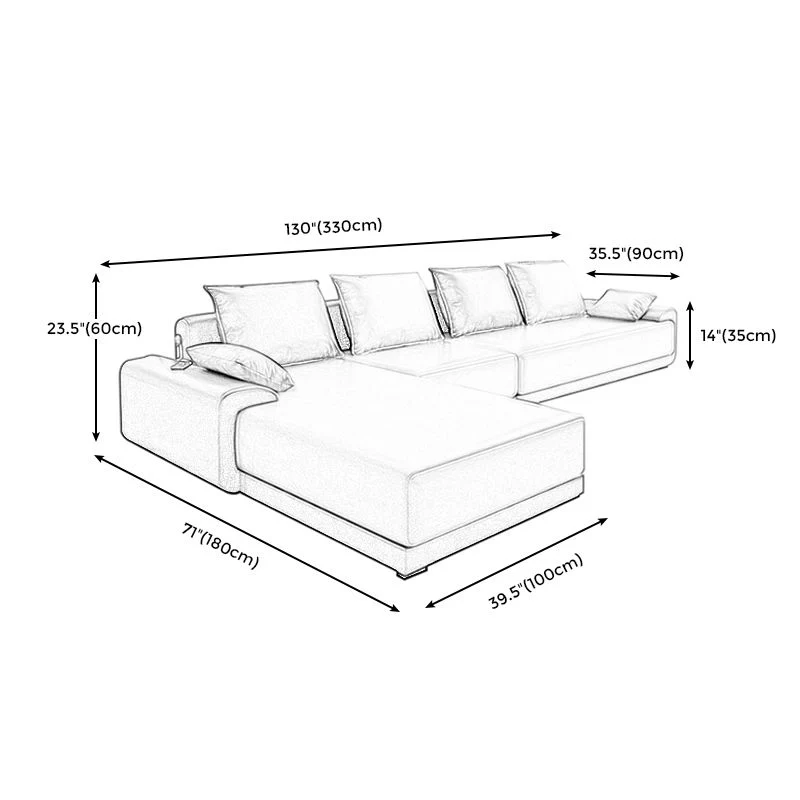 Divano forma di L con schienale imbottito e chaise longue componibile ecopelle/misto cotone per 4 persone Clearhalo