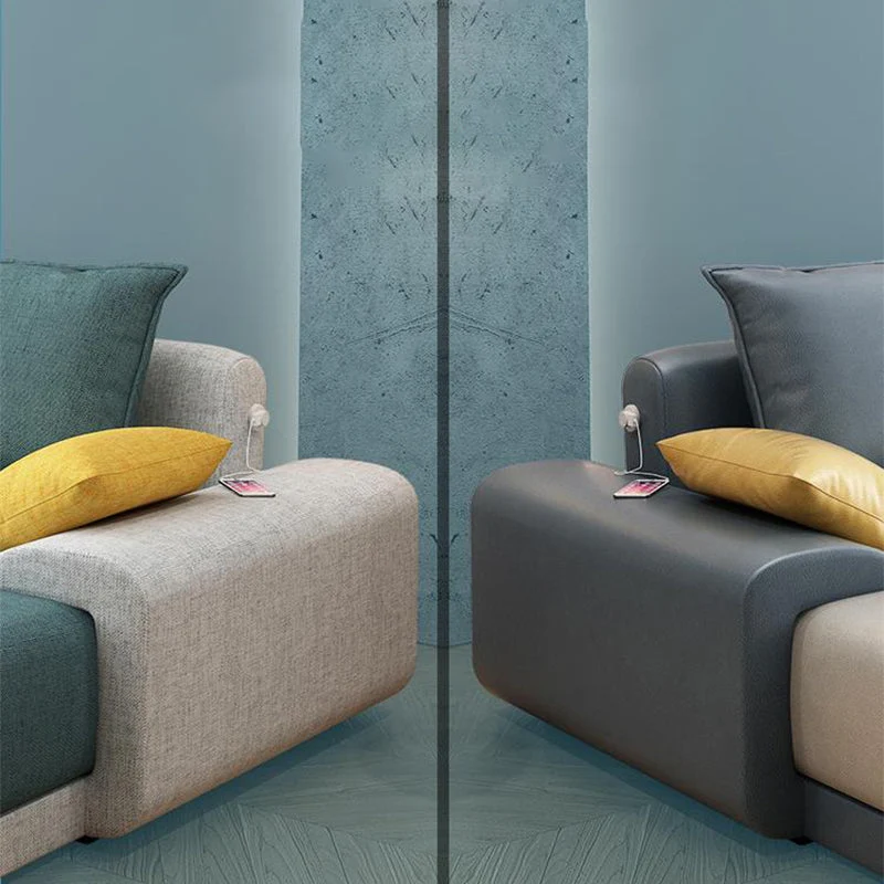 Divano forma di L con schienale imbottito e chaise longue componibile ecopelle/misto cotone per 4 persone Clearhalo