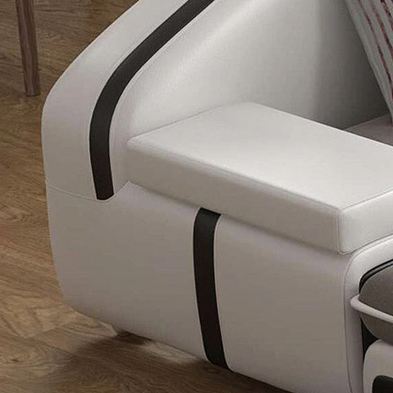 Divano forma di L tessuto con braccioli quadrati e chaise componibile con rivestimento fodera e schienale con cuscino Clea...