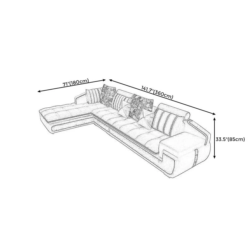 Divano forma di L tessuto con braccioli quadrati e chaise componibile con rivestimento fodera e schienale con cuscino Clea...
