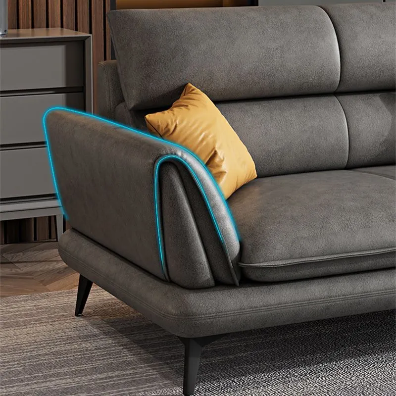 Divano grigio con braccioli quadrati, con rivestimento fisso, resistente alle macchie Clearhalo