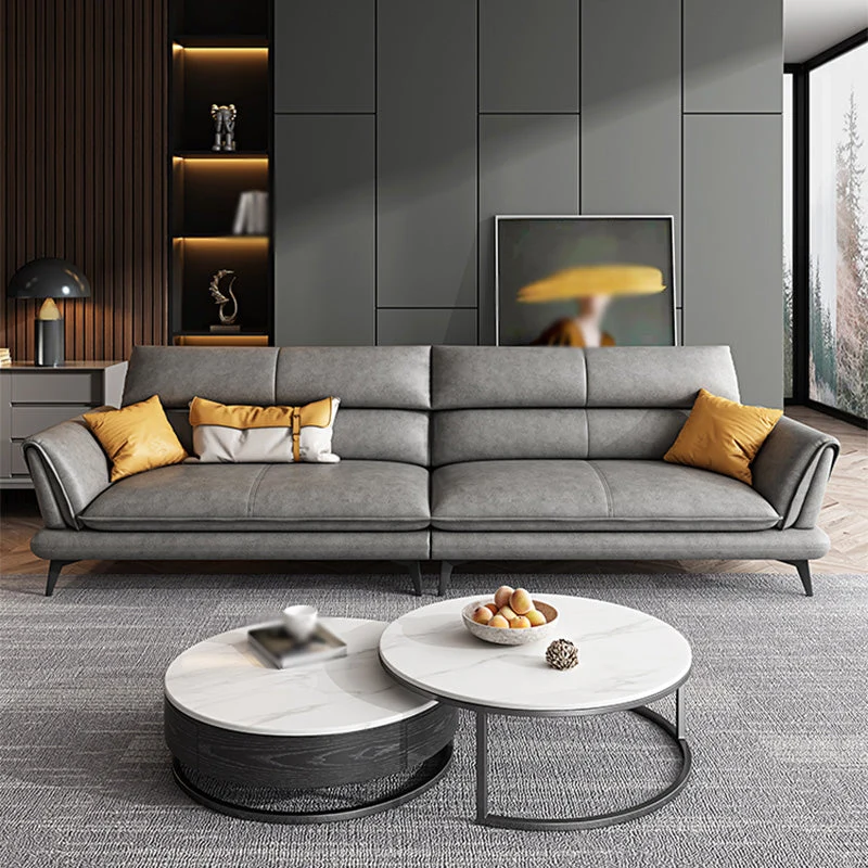 Divano grigio con braccioli quadrati, con rivestimento fisso, resistente alle macchie Clearhalo