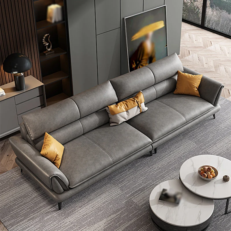 Divano grigio con braccioli quadrati, con rivestimento fisso, resistente alle macchie Clearhalo
