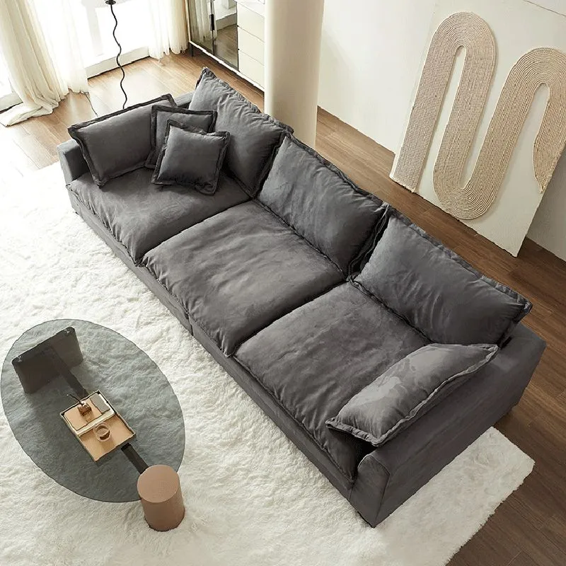 Divano grigio standard con rivestimento tessuto fisso per soggiorno, con bracciolo superiore e cuscino Clearhalo