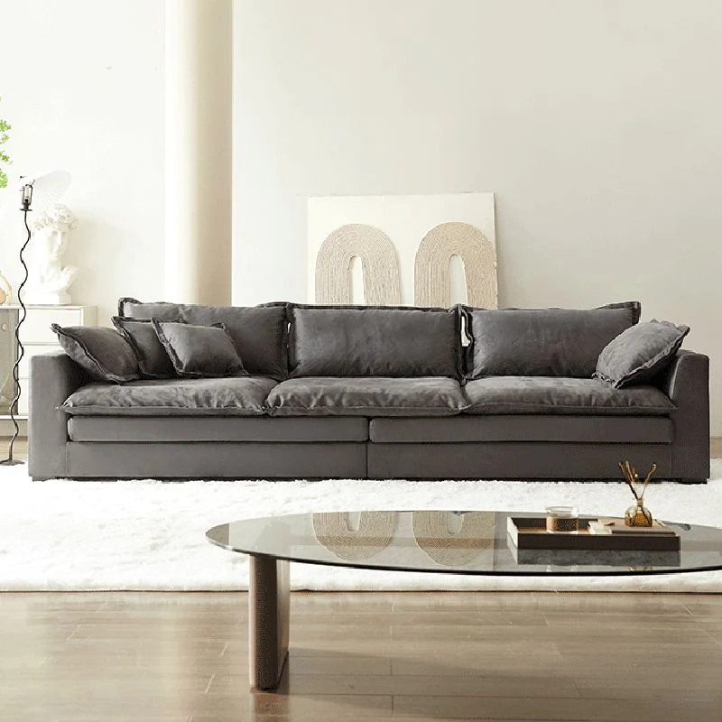 Divano grigio standard con rivestimento tessuto fisso per soggiorno, con bracciolo superiore e cuscino Clearhalo