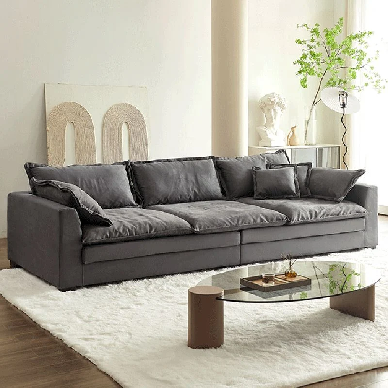 Divano grigio standard con rivestimento tessuto fisso per soggiorno, con bracciolo superiore e cuscino Clearhalo